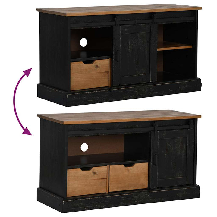 tv-bord HALDEN med skydedør 110x40x60 cm massivt træ sort