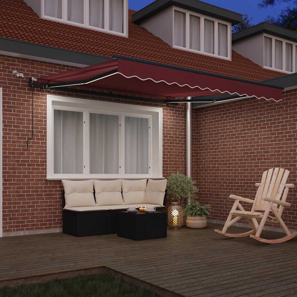 markise med LED-lys 300x250 cm automatisk betjening bordeaux