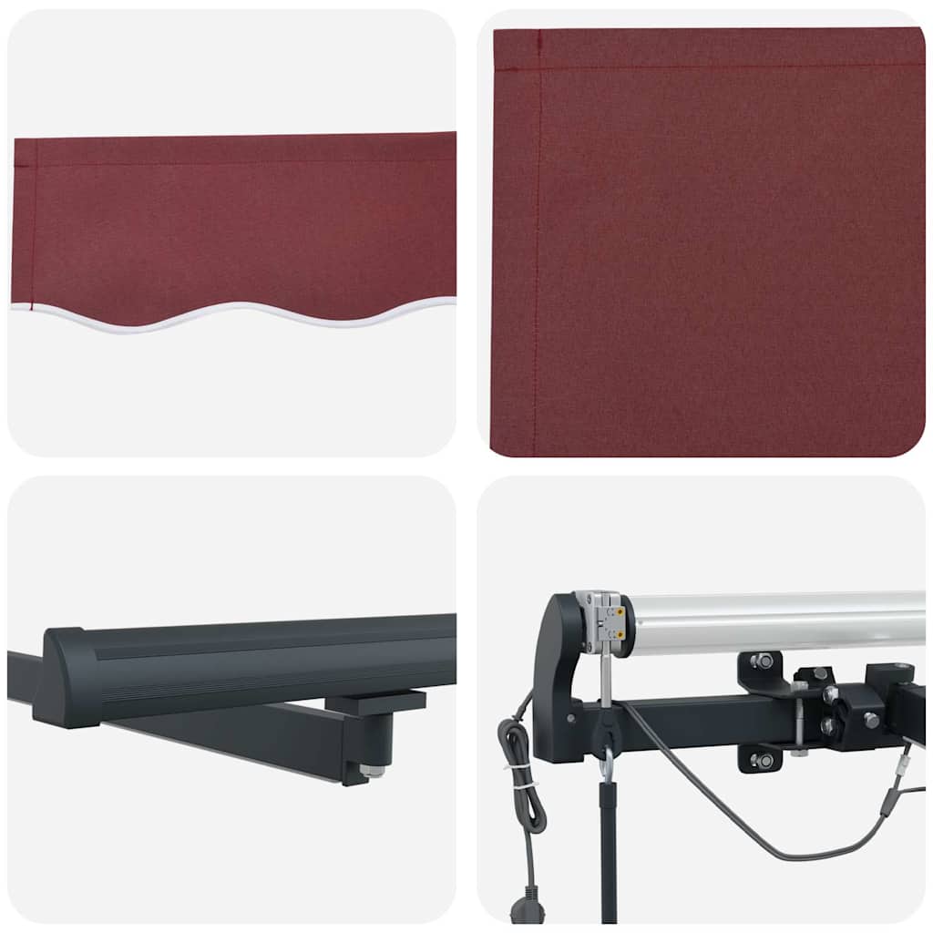 markise med LED-lys 400x300 cm automatisk betjening bordeaux