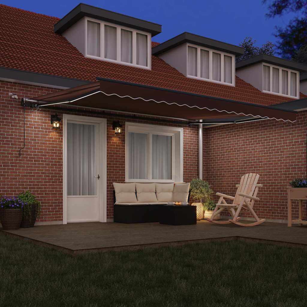 markise med LED-lys 450x300 cm automatisk betjening bordeaux