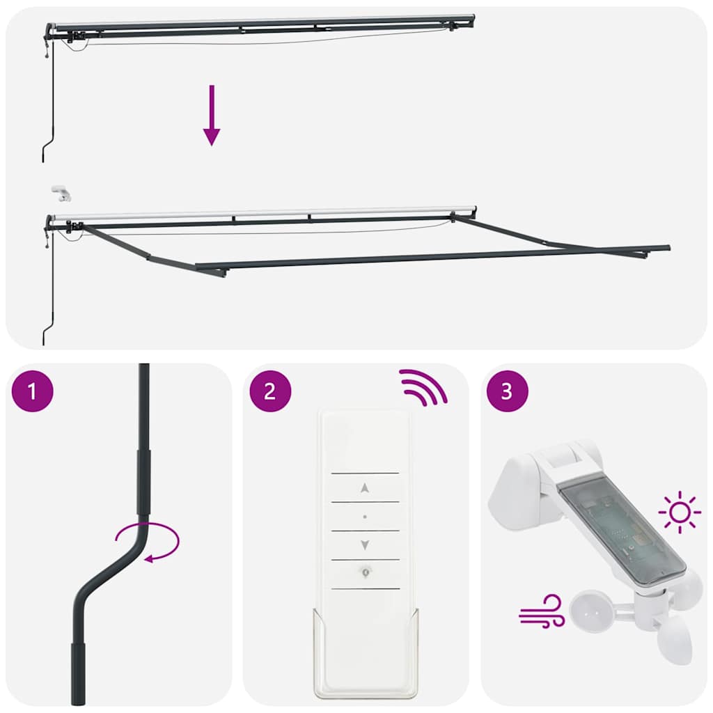 markise med LED-lys 450x300 cm automatisk betjening bordeaux