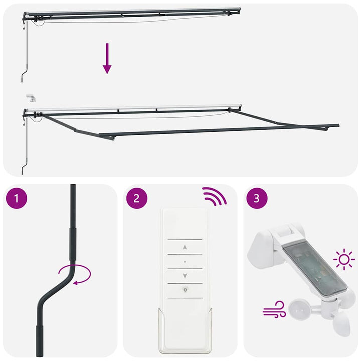 markise med LED-lys 450x300 cm automatisk betjening bordeaux
