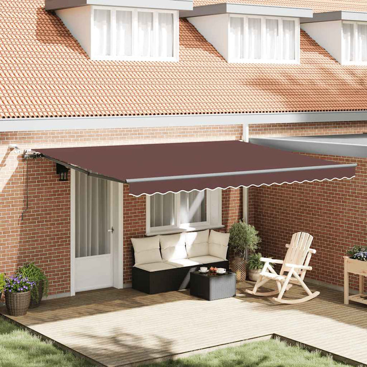 markise med LED-lys 450x300 cm automatisk betjening bordeaux