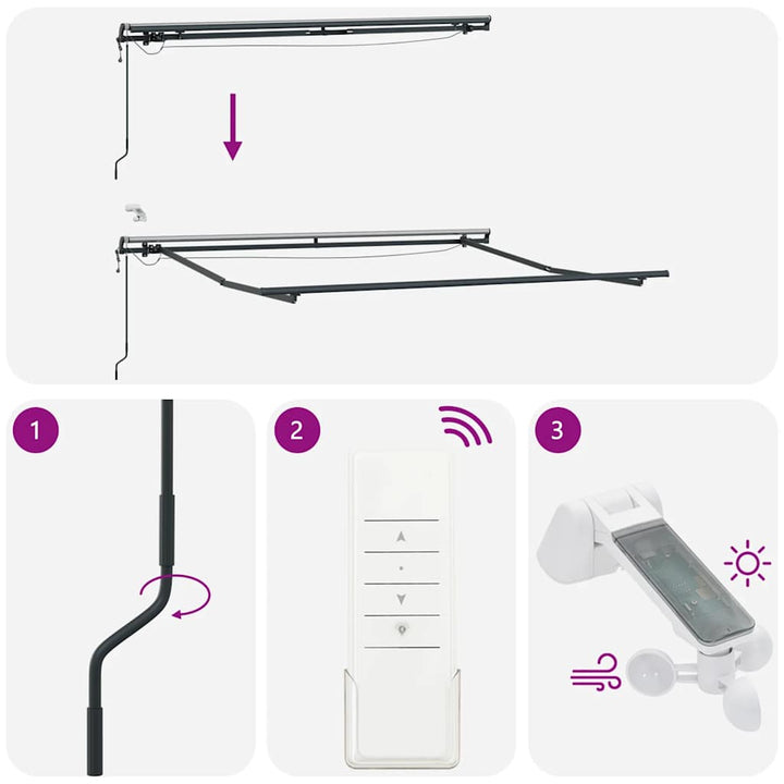 markise med LED-lys 300x250 cm automatisk betjening brun