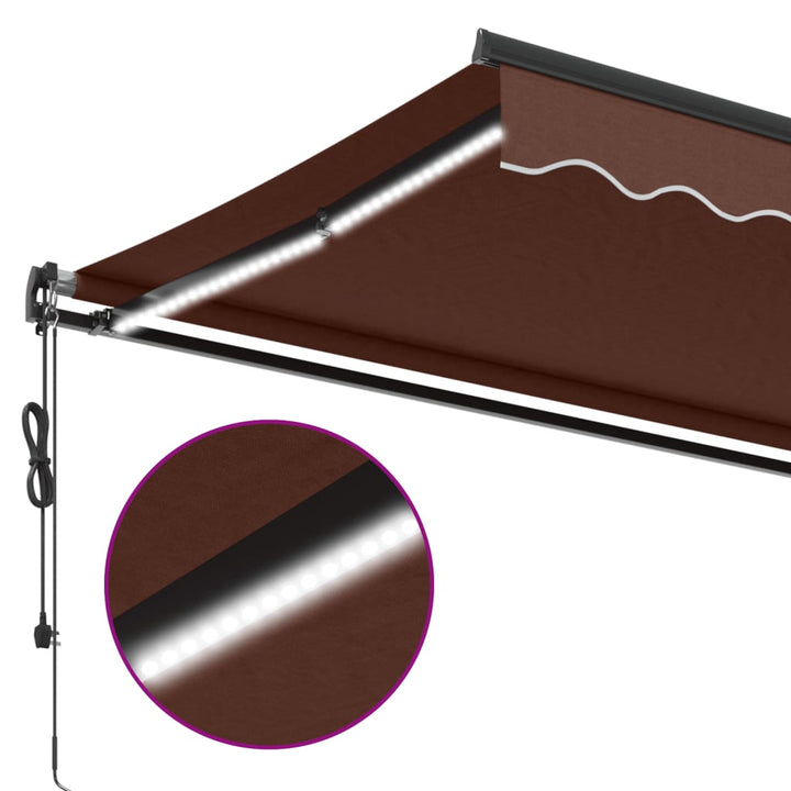 markise med LED-lys 350x250 cm automatisk betjening brun