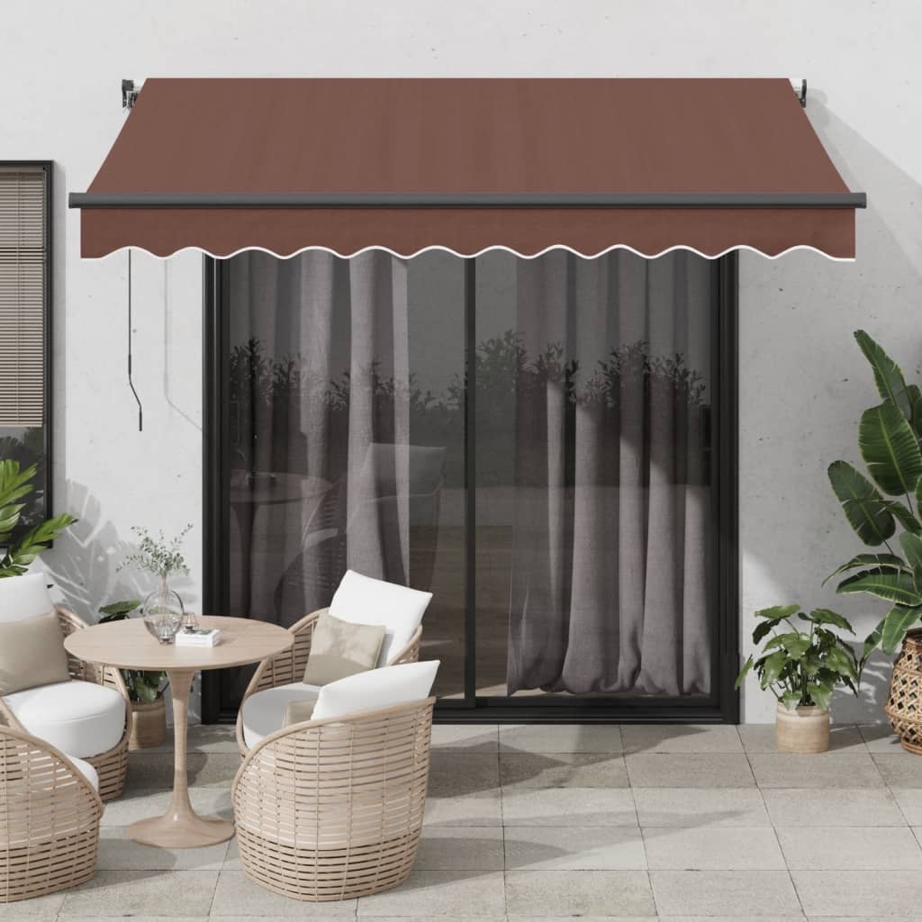 markise med LED-lys 350x250 cm automatisk betjening brun