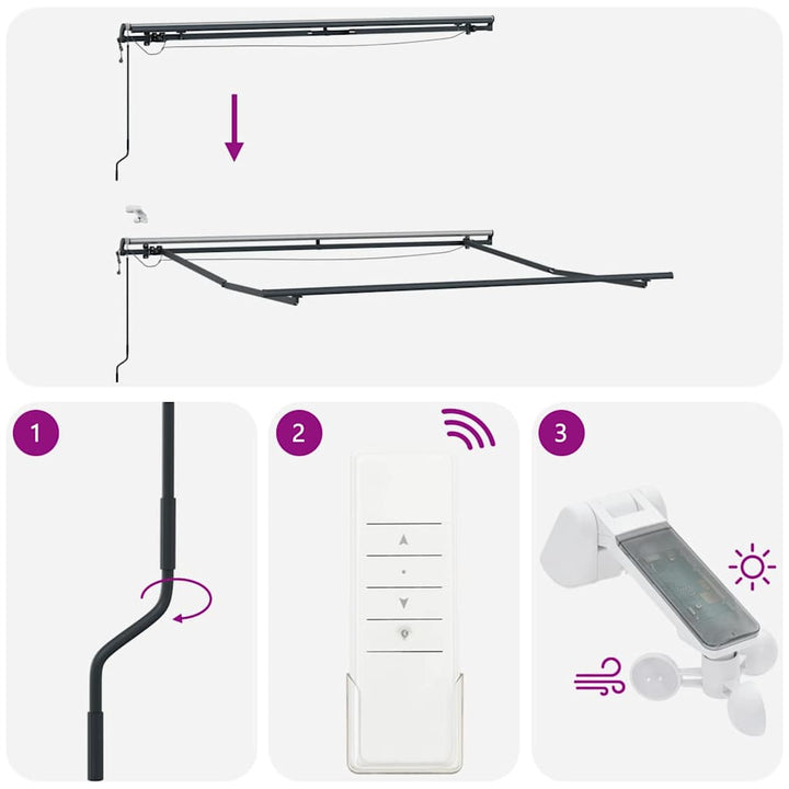 markise m. LED 300x250 cm automatisk betjening antracitgrå hvid