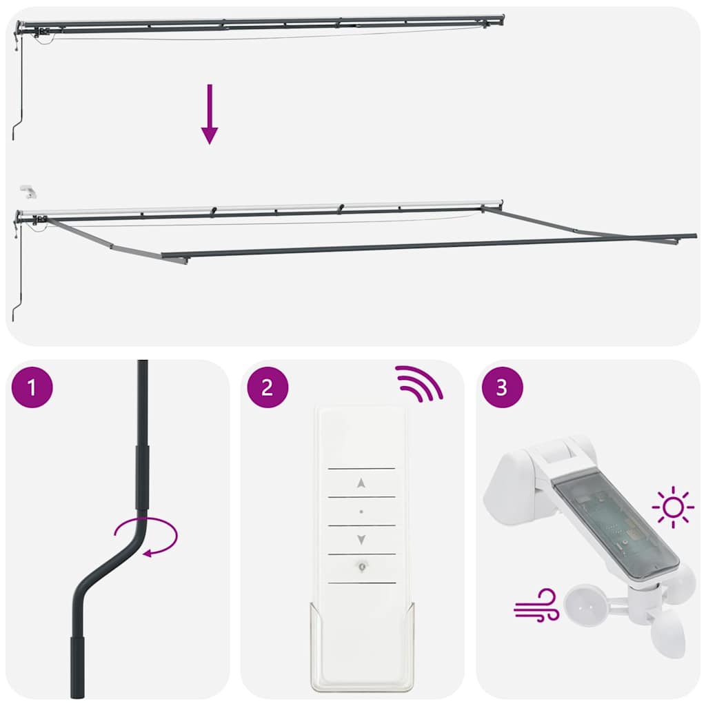 markise m. LED 600x300 cm automatisk betjening antracitgrå hvid