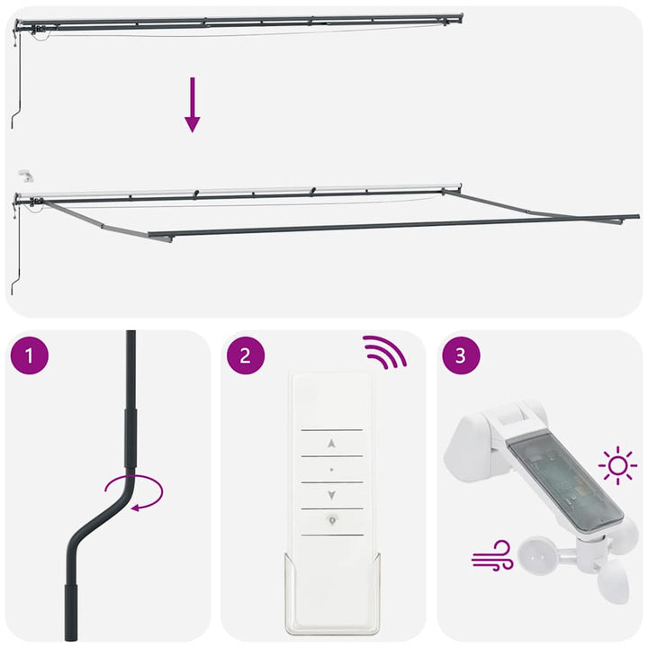 markise m. LED 600x300 cm automatisk betjening antracitgrå hvid