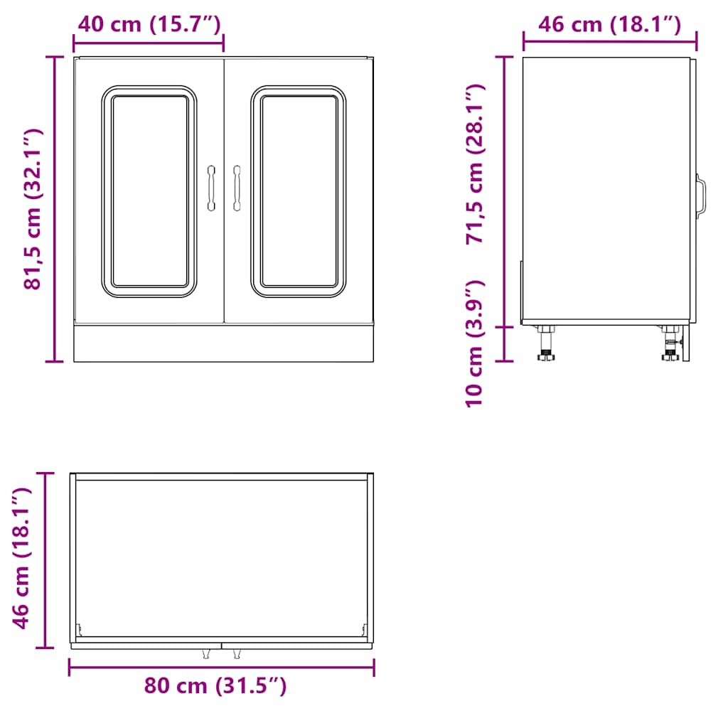 underskab til vask Kalmar 80x46x81,5 cm antikt træ