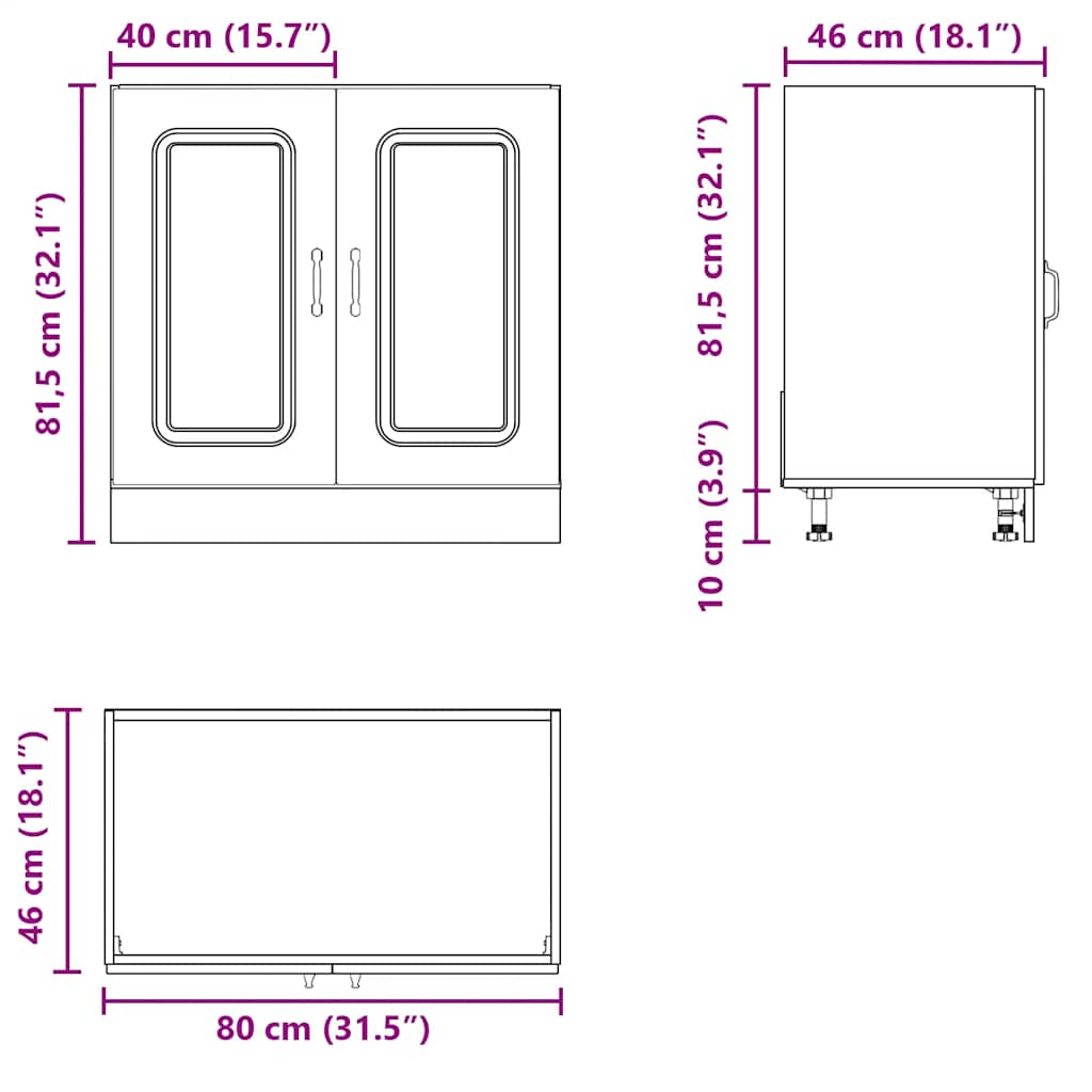 underskab til vask Kalmar 80x46x81,5 cm konstrueret træ egetræ