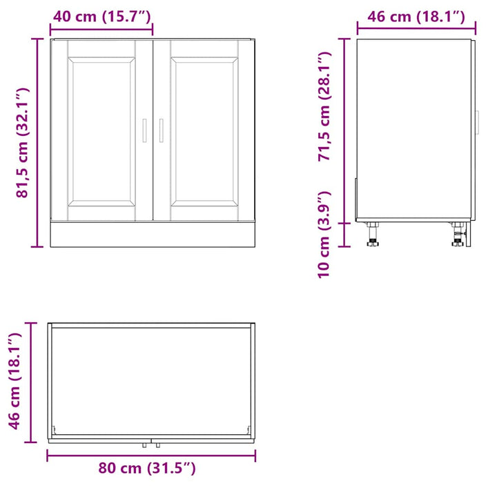 underskab til vask Porto 80x46x81,5 cm grå sonoma