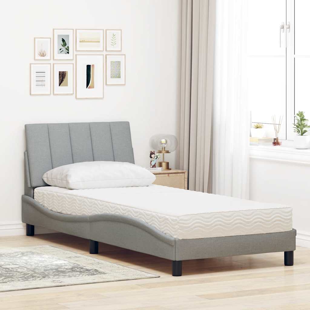 seng med madras Hanko 90x190 cm stof lysegrå
