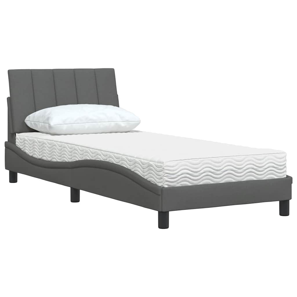 seng med madras Hanko 90x190 cm stof mørkegrå