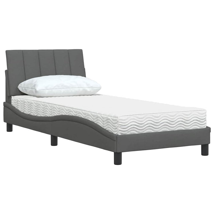 seng med madras Hanko 90x190 cm stof mørkegrå