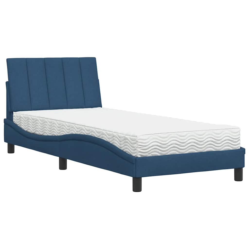 seng med madras Hanko 90x190 cm stof blå