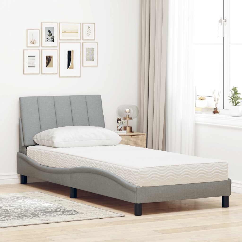 seng med madras Hanko 90x200 cm stof lysegrå