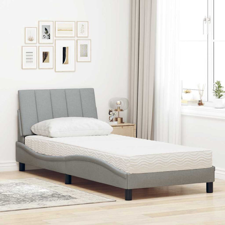 seng med madras Hanko 90x200 cm stof lysegrå