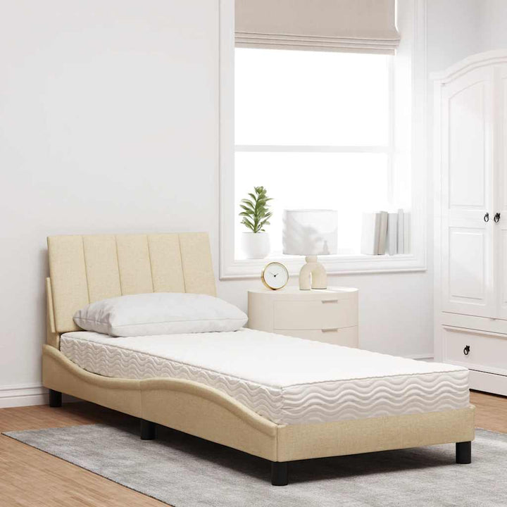 seng med madras Hanko 90x200 cm stof cremefarvet