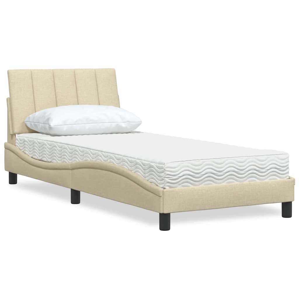 seng med madras Hanko 90x200 cm stof cremefarvet