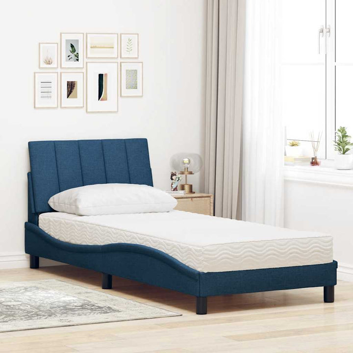 seng med madras Hanko 90x200 cm stof blå