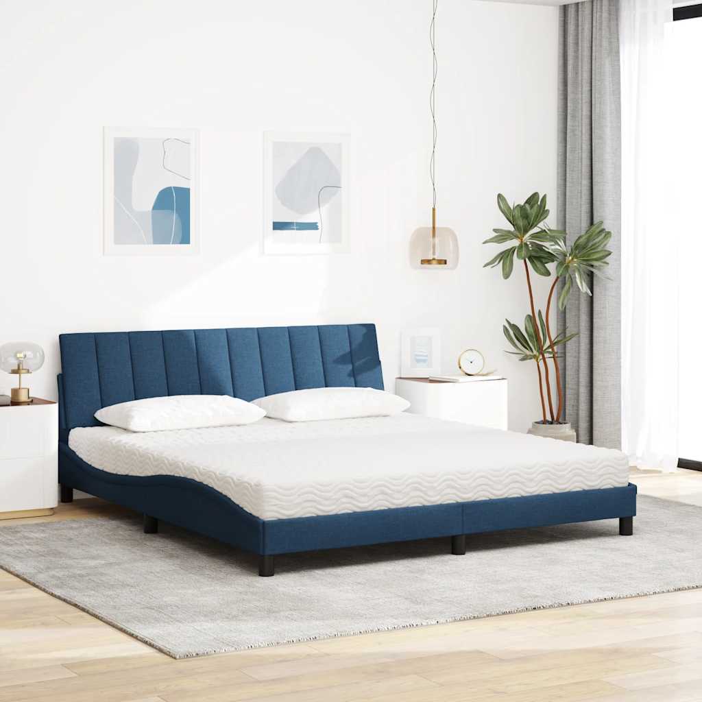 seng med madras Hanko 180x200 cm stof blå