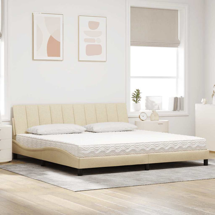 seng med madras Hanko 200x200 cm stof cremefarvet