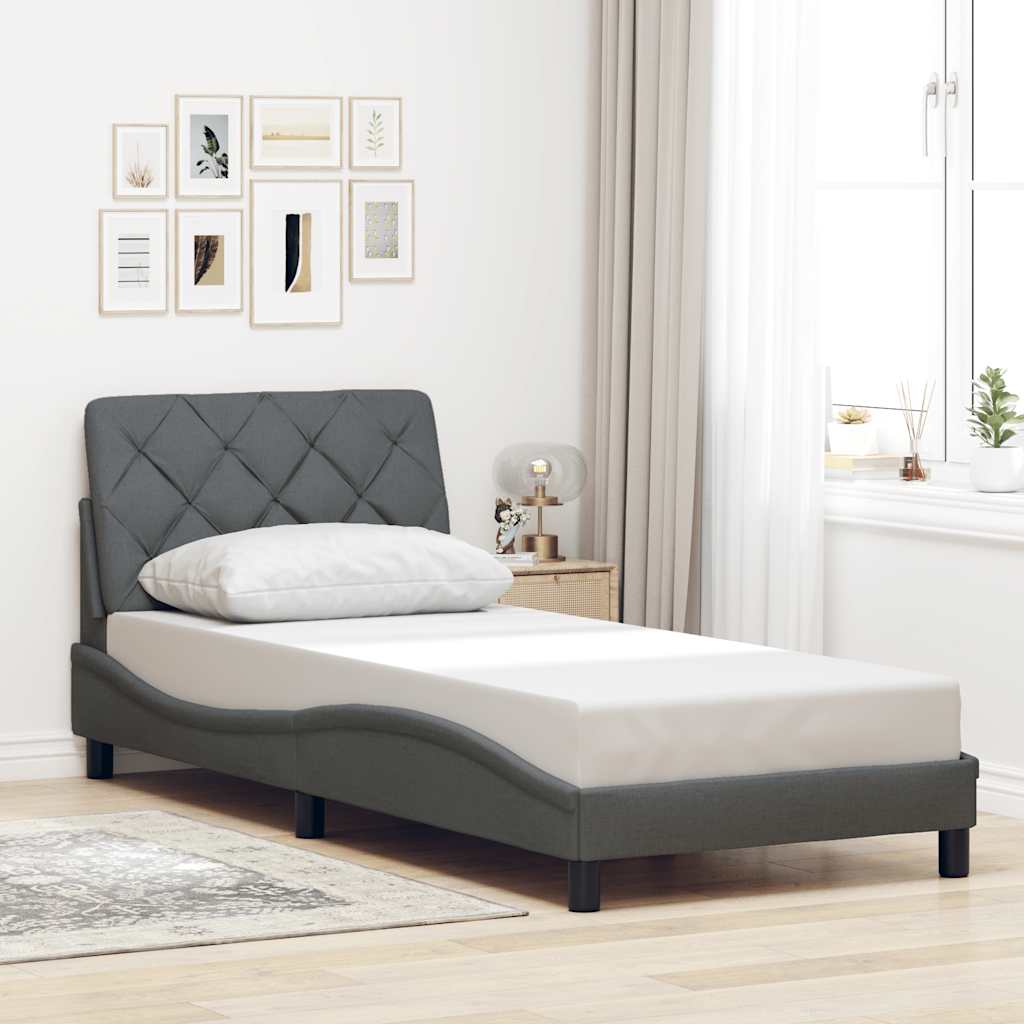 Sengeramme uden madras Mørkegrå 90x190 cm Stof