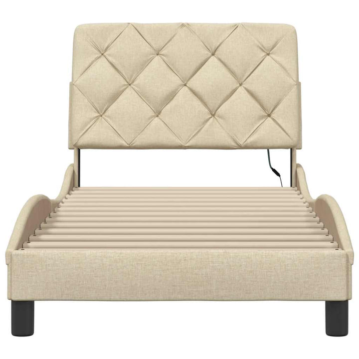 sengeramme med LED uden madras 80x200 cm stof cremefarvet