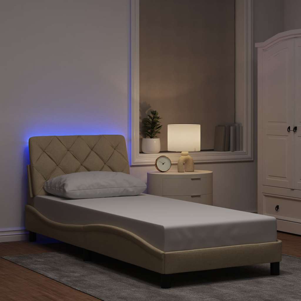 sengeramme med LED uden madras 80x200 cm stof cremefarvet