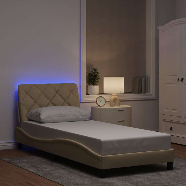 sengeramme med LED uden madras 80x200 cm stof cremefarvet