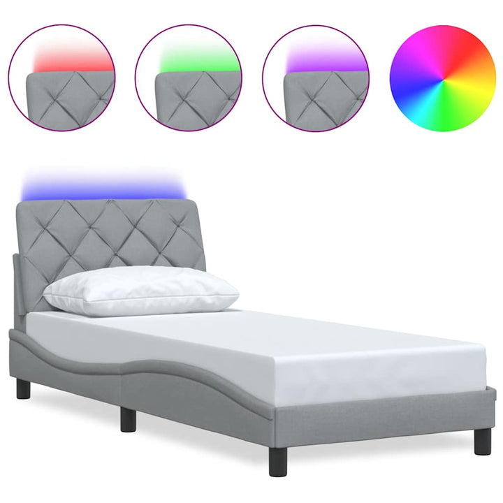Sengeramme med LED uden madras 90x190 cm Stof lysegrå