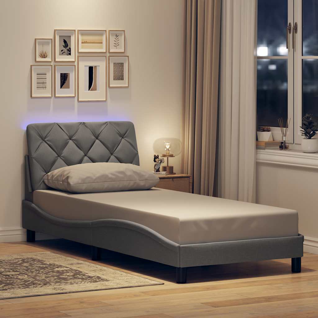 Sengeramme med LED uden madras 90x190 cm Stof lysegrå