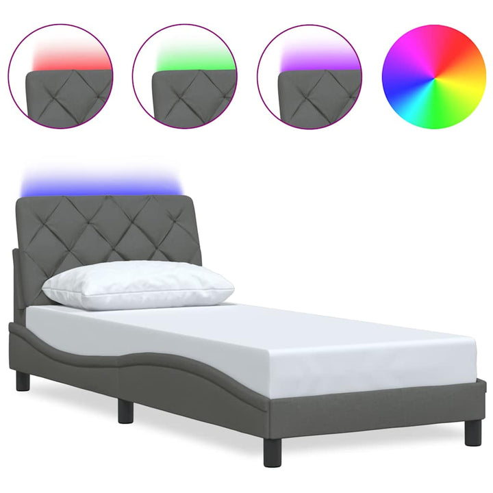 Sengeramme med LED uden madras 90x190 cm stof mørkegrå