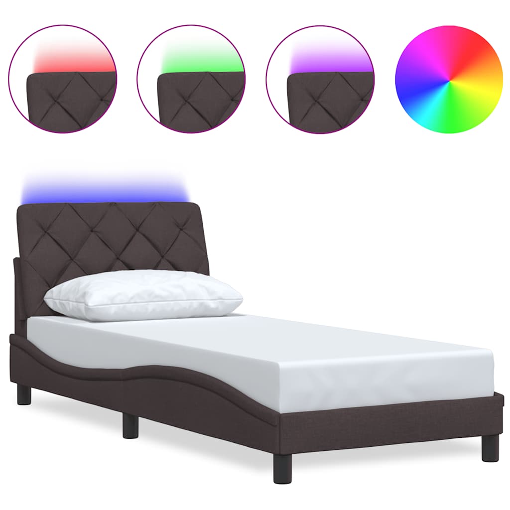 sengeramme med LED uden madras 90x190 cm stof mørkebrun