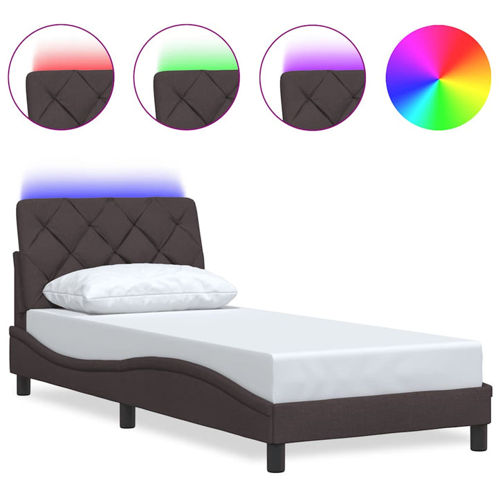 sengeramme med LED uden madras 90x190 cm stof mørkebrun