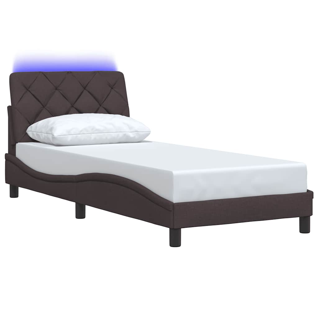 sengeramme med LED uden madras 90x190 cm stof mørkebrun