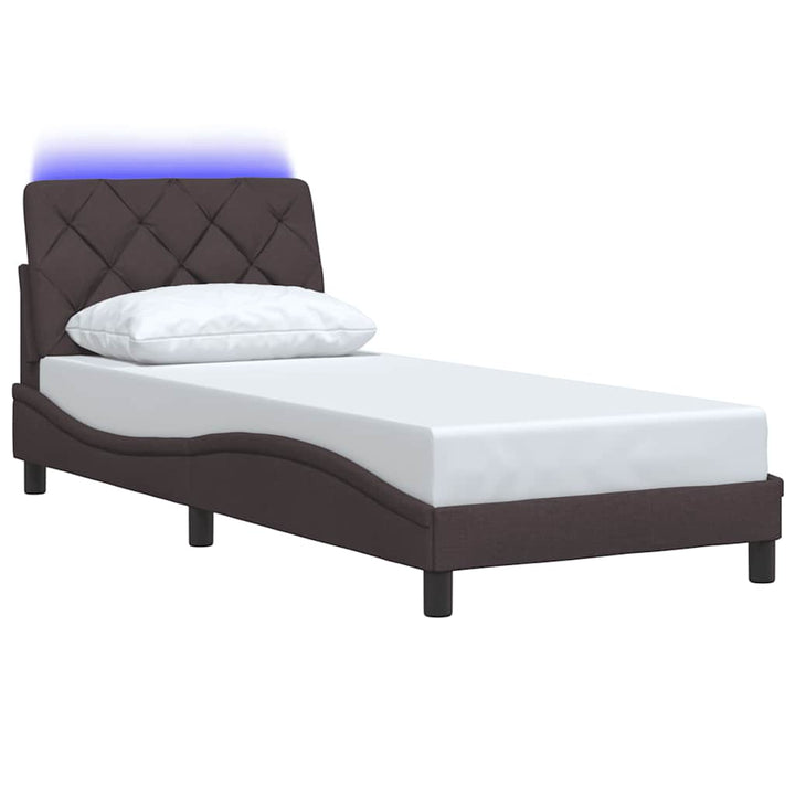 sengeramme med LED uden madras 90x190 cm stof mørkebrun