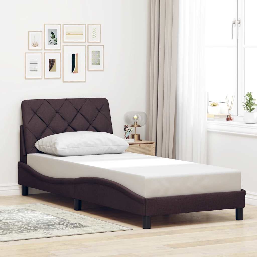 sengeramme med LED uden madras 90x190 cm stof mørkebrun