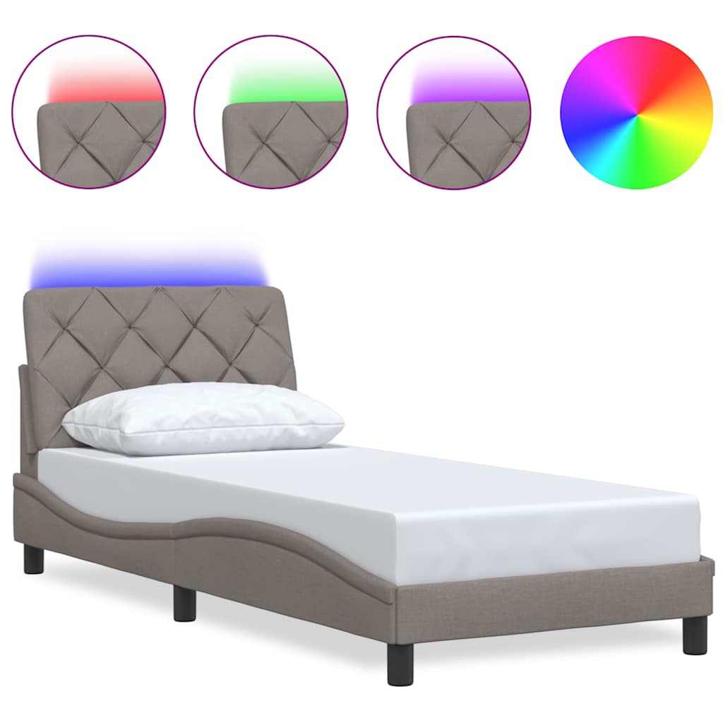 sengeramme med LED uden madras 90x190 cm stof gråbrun