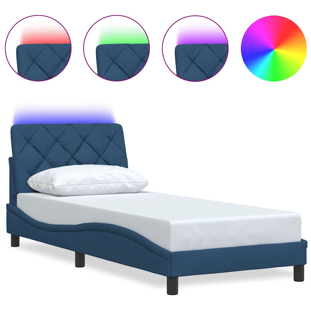 sengeramme med LED uden madras 90x190 cm stof blå