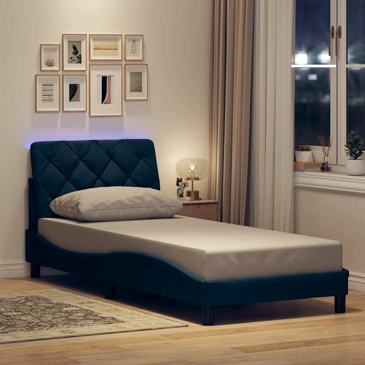 sengeramme med LED uden madras 90x190 cm stof blå