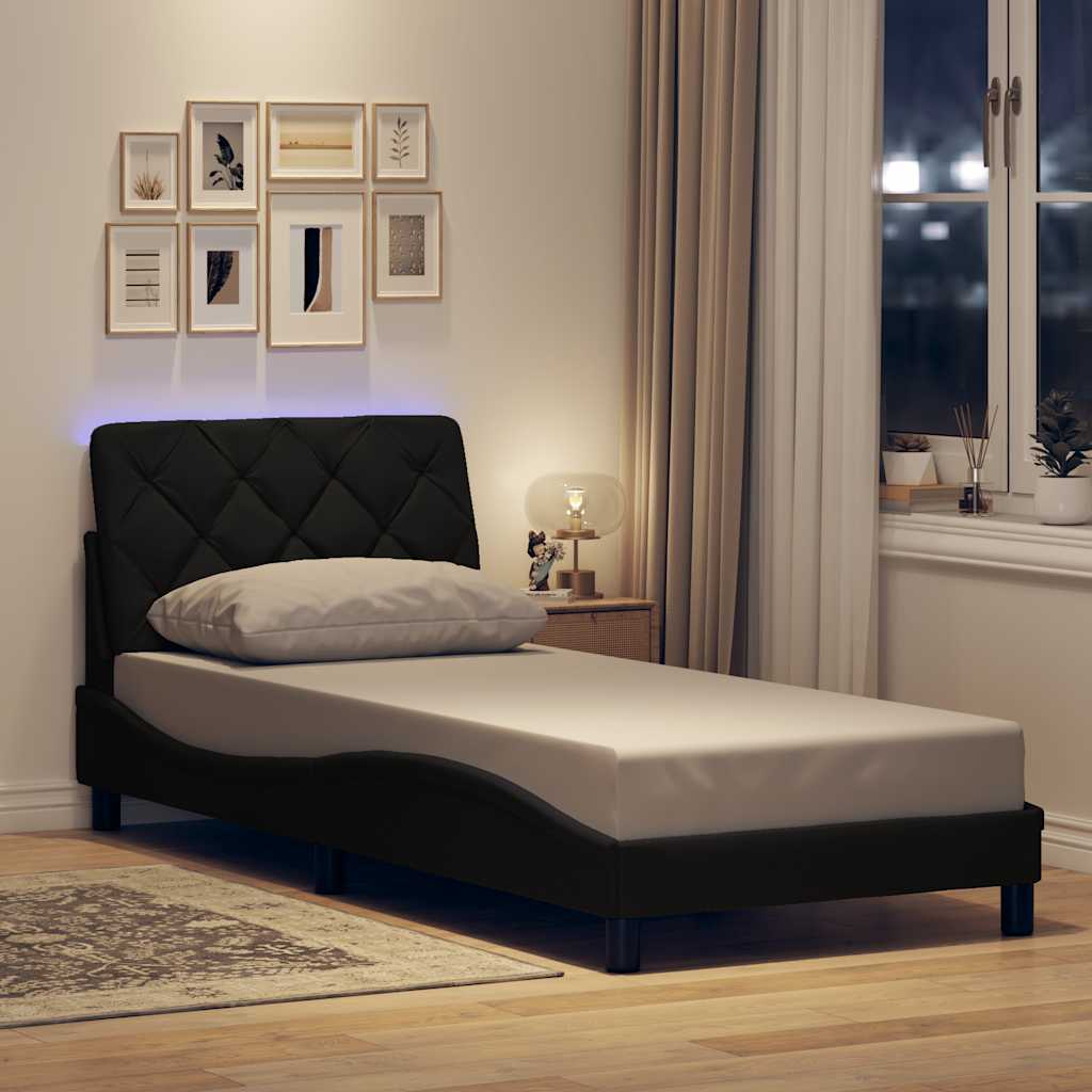 sengeramme med LED uden madras 90x200 cm stof sort