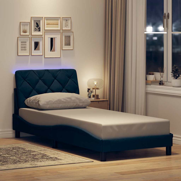 sengeramme med LED uden madras 90x200 cm stof blå