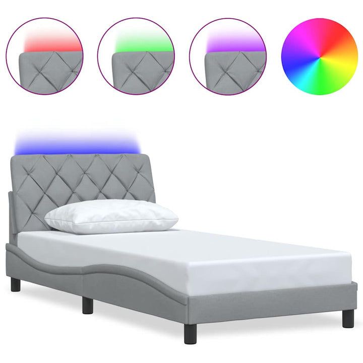 Sengeramme med LED uden madras 100x200 cm stof lysegrå
