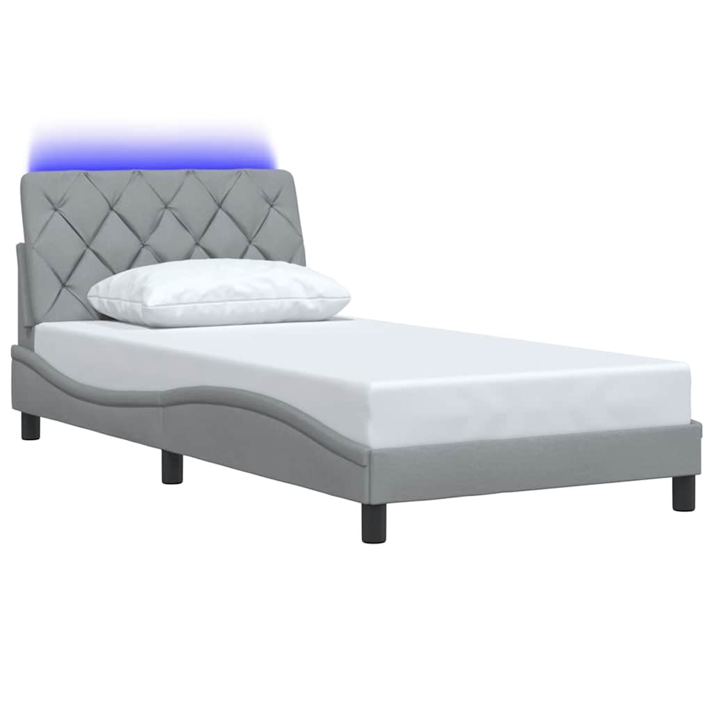 Sengeramme med LED uden madras 100x200 cm stof lysegrå