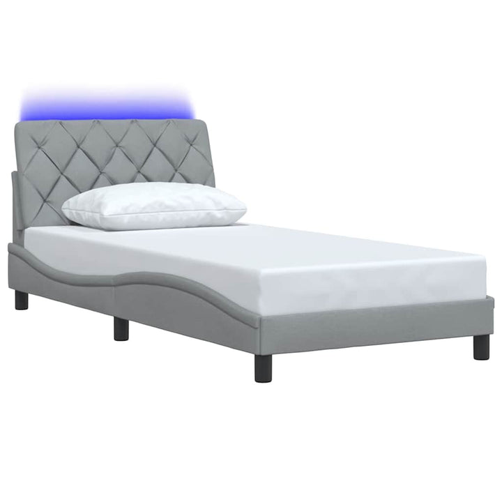Sengeramme med LED uden madras 100x200 cm stof lysegrå