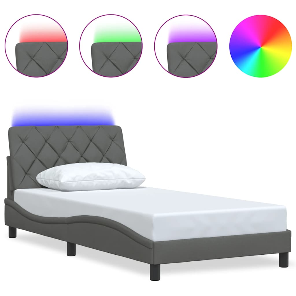 Sengeramme med LED uden madras 100x200 cm stof mørkegrå