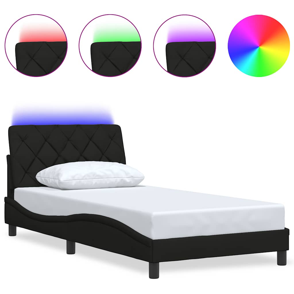 Sengeramme med LED uden madras 100x200 cm stof sort
