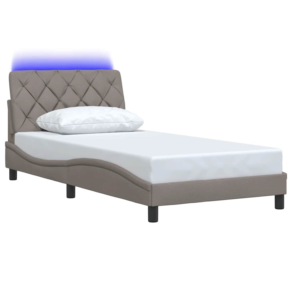 Sengeramme med LED uden madras 100x200 cm stof gråbrun